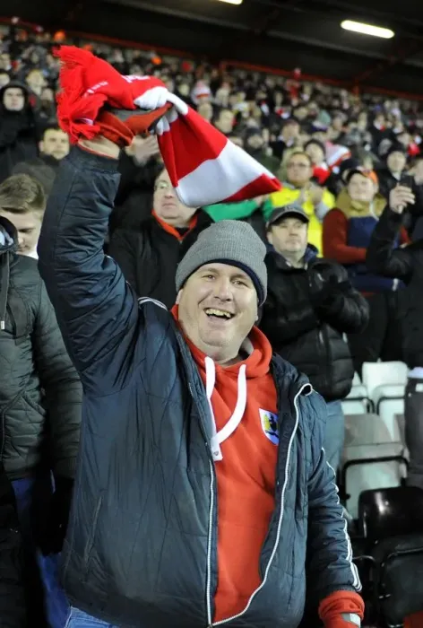 Framed Print : Bristol City Football Club: Exultant Fan Celebrates Victory at Johnstones Paint Trophy South Area Final vs. Gillingham (29 January 2015) Framed Print : Bristol City Football Club: Exultant Fan Celebrates Victory at Johnstones Paint Trophy South Area Final vs. Gillingham (29 January 2015)