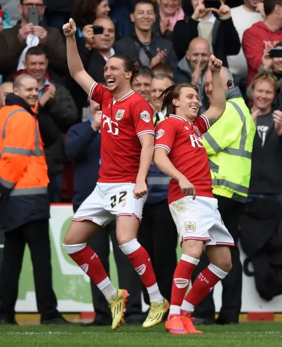 Framed Print : Bristol City Football Club: Luke Ayling and Luke Freeman in Action during Sky Bet League One Clash at Ashton Gate Stadium, May 2015