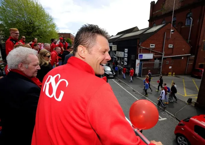 Framed Print : Bristol City Football Club: Champion Celebration Tour - Steve Cotterill Leads the Triumphant Parade (Joe Meredith / JMP - 04 / 05 / 2015)