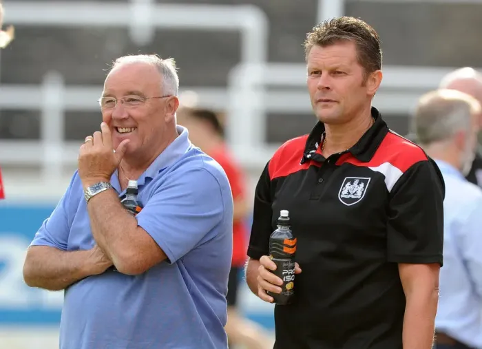 Framed Print : Bristol City Football Club: Steve Cotterill and Keith Burt at Bath City's Twerton Park during Pre-Season Friendly (July 2015) Framed Print : Bristol City Football Club: Steve Cotterill and Keith Burt at Bath City's Twerton Park during Pre-Season Friendly (July 2015)