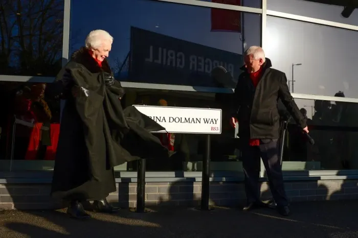 Framed Print : Bristol City Football Club: Steve Lansdown and Marina Dolman Unveil New Marina Dolman Way at Ashton Gate - January 2, 2017 Framed Print : Bristol City Football Club: Steve Lansdown and Marina Dolman Unveil New Marina Dolman Way at Ashton Gate - January 2, 2017