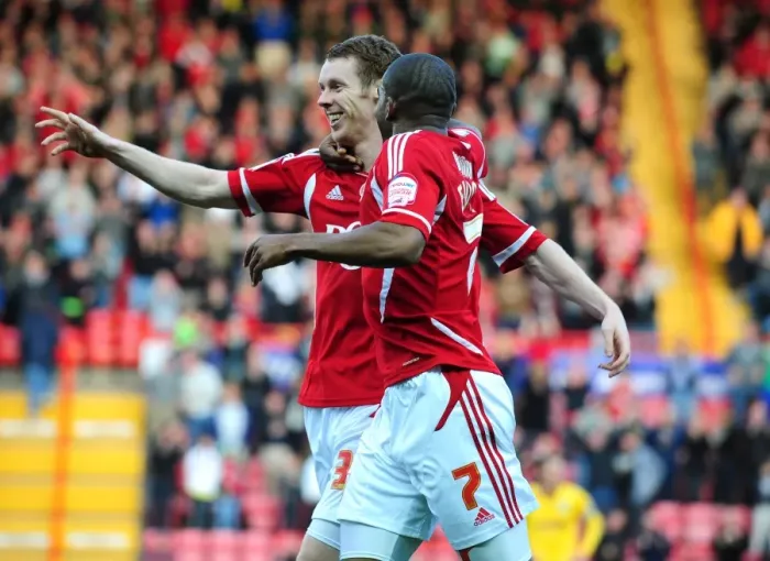 Framed Print : Bristol City Football Club: Stephen Pearson and Marvin Elliott Celebrate Goal Against Burnley - Championship Match, 05 / 11 / 2011 Framed Print : Bristol City Football Club: Stephen Pearson and Marvin Elliott Celebrate Goal Against Burnley - Championship Match, 05 / 11 / 2011