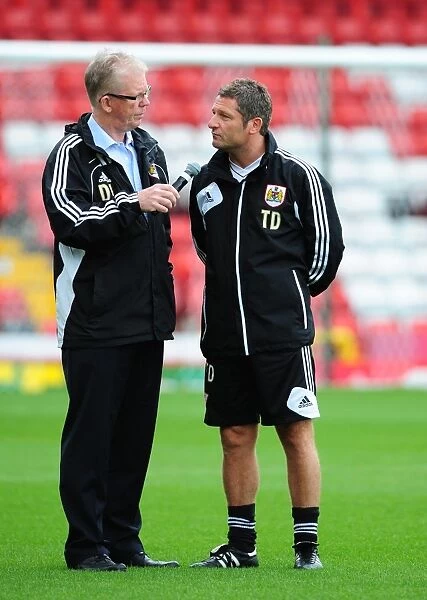 Bristol City Football Club: Assistant Manager Tony Docherty Engages with David Lloyd during Pre-Season Open Day