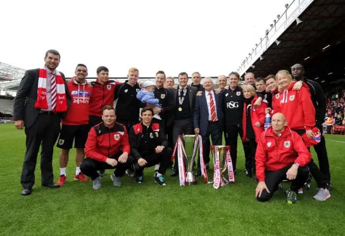Framed Print : Bristol City Football Club Celebrates Double Victory: League One and JPT Trophies (May 2015)