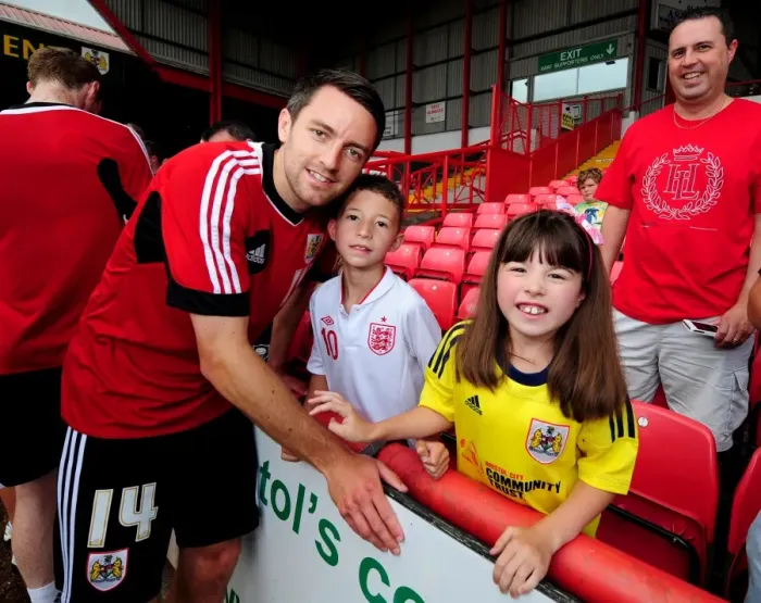 Framed Print : Bristol City Football Club: Cole Skuse Interacts with Excited Fans at Pre-Season Open Day