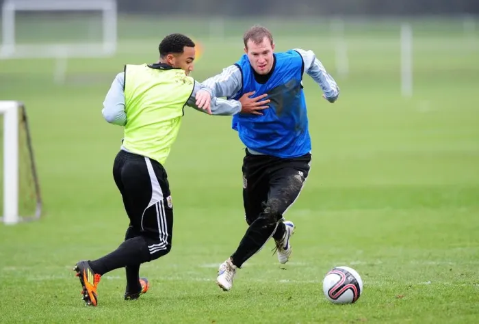 Framed Print : Bristol City Football Club: David Clarkson vs. Nicky Maynard in Intense Training Session