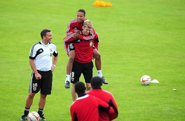 Bristol City Football Club: Derek McInnes with Jon Stead and Bobby Reid during Pre-Season Training, 2012