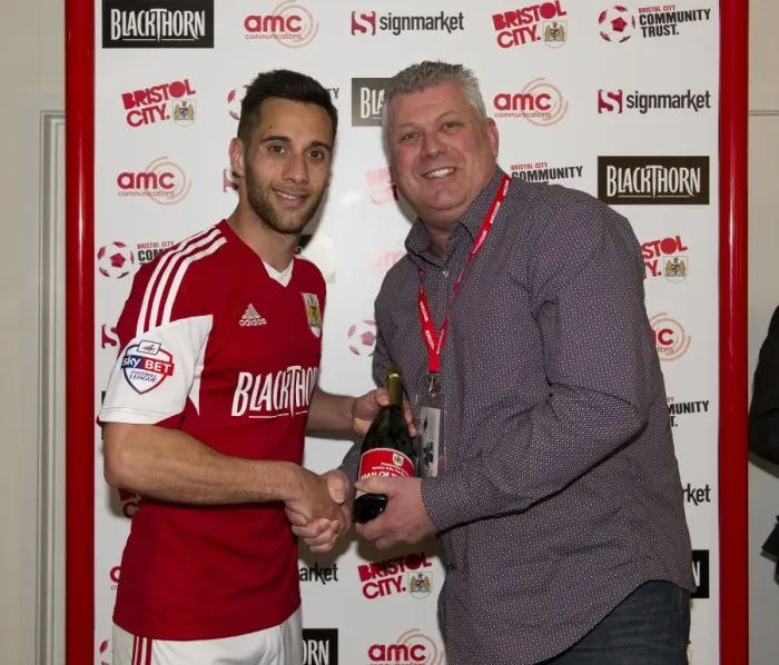 Framed Print : Bristol City Football Club: Dougie Allward Captures the Moment of Triumph - Man of the Match Presentation vs. Notts County (18 / 04 / 2014) Framed Print : Bristol City Football Club: Dougie Allward Captures the Moment of Triumph - Man of the Match Presentation vs. Notts County (18 / 04 / 2014)