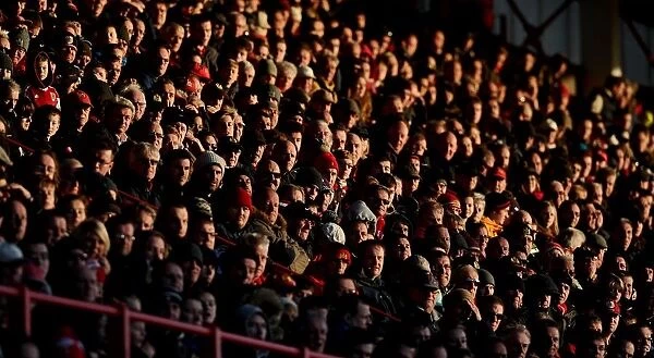 Bristol City Football Club: Fans in the Dolman Stand Bask in the Setting Sun during FA Cup Match against AFC Telford United