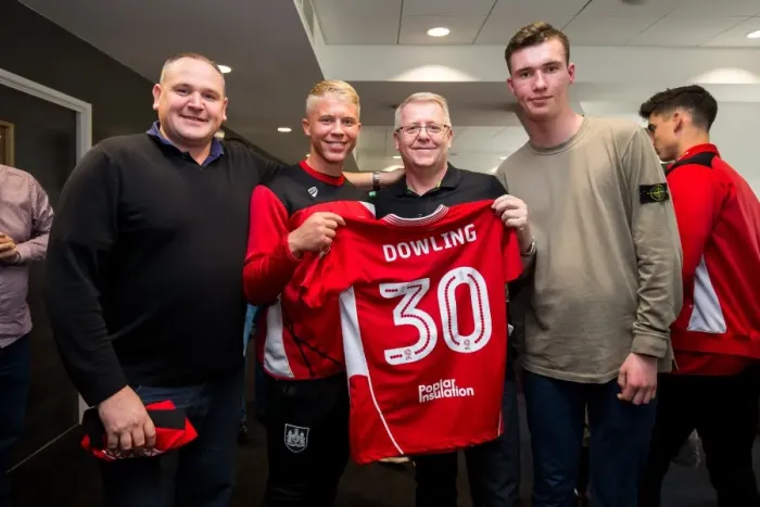 Framed Print : Bristol City Football Club: George Dowling Presents Sponsors with Signed Shirt after Championship Match vs. Birmingham City Framed Print : Bristol City Football Club: George Dowling Presents Sponsors with Signed Shirt after Championship Match vs. Birmingham City