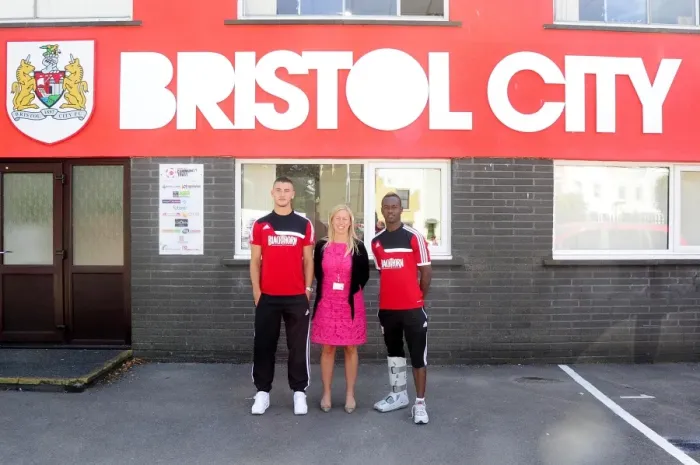 Framed Print : Bristol City Football Club: James Wilson, Amy Kingston, and Toby Ajala Outside Ashton Gate - Sky Bet League One Clash vs. Bradford City (August 3, 2013)