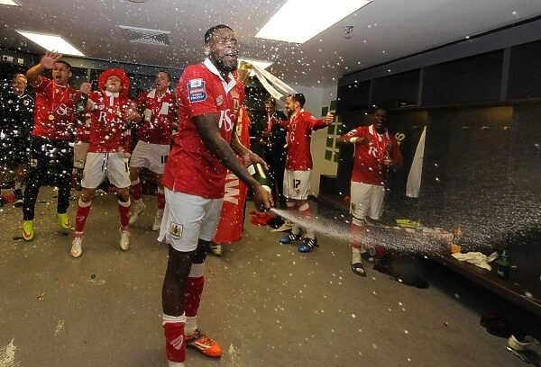 Bristol City Football Club: Johnstone's Paint Trophy Victory Celebration - Jay Emmanuel-Thomas Sprays Champagne