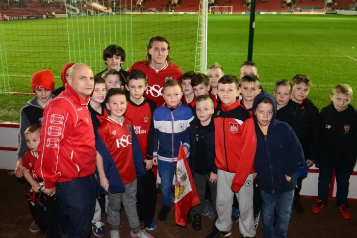 Framed Print : Bristol City Football Club: Luke Freeman with The 7s Group at Ashton Gate, 2015 Framed Print : Bristol City Football Club: Luke Freeman with The 7s Group at Ashton Gate, 2015