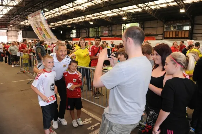 Framed Print : Bristol City Football Club: Manager Keith Millen Greets Fans at Ashton Gate Open Day Framed Print : Bristol City Football Club: Manager Keith Millen Greets Fans at Ashton Gate Open Day