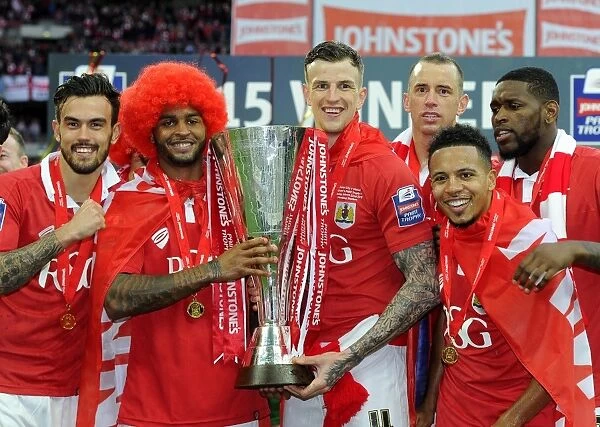 Bristol City Football Club: Mark Little and Aden Flint Celebrate Johnstone's Paint Trophy Victory at Wembley Stadium