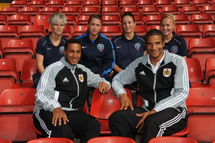 Framed Print : Bristol City Football Club: Open Day at Ashton Gate - Young Stars Meet Pros Nicky Maynard and David James Framed Print : Bristol City Football Club: Open Day at Ashton Gate - Young Stars Meet Pros Nicky Maynard and David James