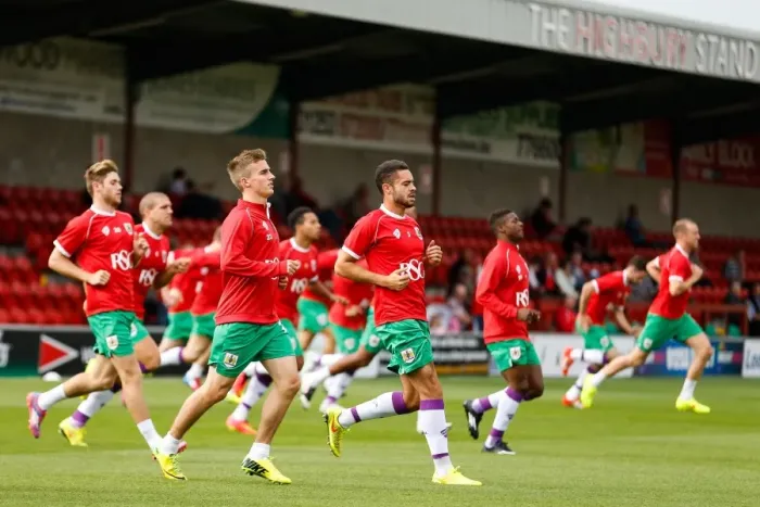Framed Print : Bristol City Football Club Players Warm Up Ahead of Fleetwood Town Match, 2014