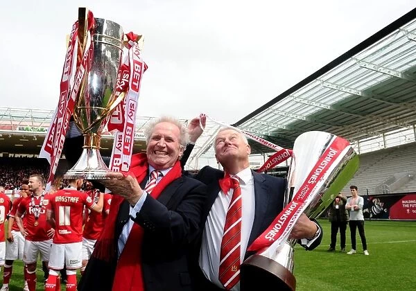 Bristol City Football Club: Steve Lansdown and Keith Dawe Lift League One and JPT Trophies after Winning Double