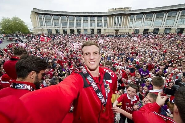 Bristol City Football Club's Aden Flint Amid Thousands of Fans during the Celebration Tour, May 2015