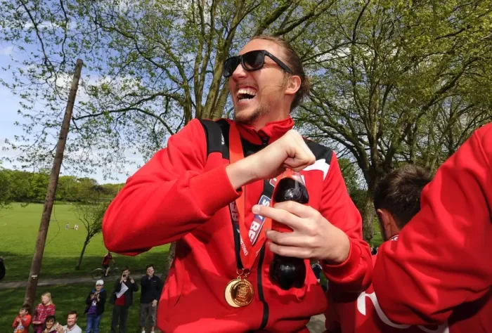 Framed Print : Bristol City Football Club's Champions Celebration: Luke Ayling on the Bus Tour (May 2015) Framed Print : Bristol City Football Club's Champions Celebration: Luke Ayling on the Bus Tour (May 2015)