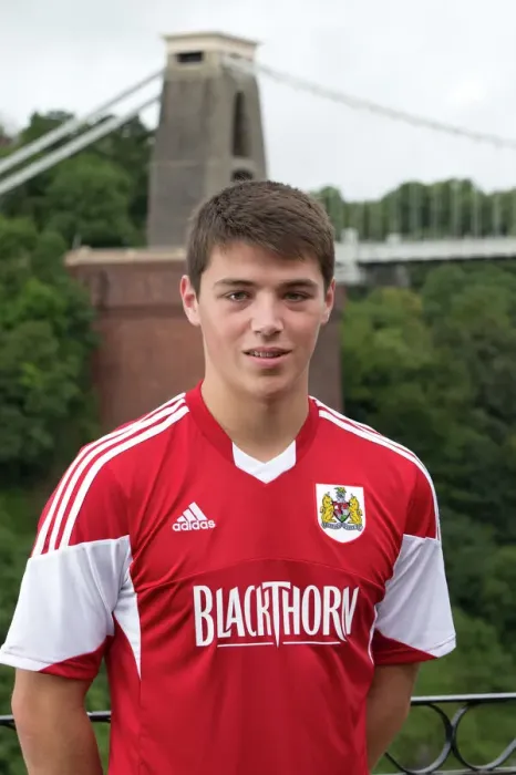 Framed Print : Bristol City Football Team at Avon Gorge Hotel: Chris Abbott and the Clifton Suspension Bridge Backdrop, 2013
