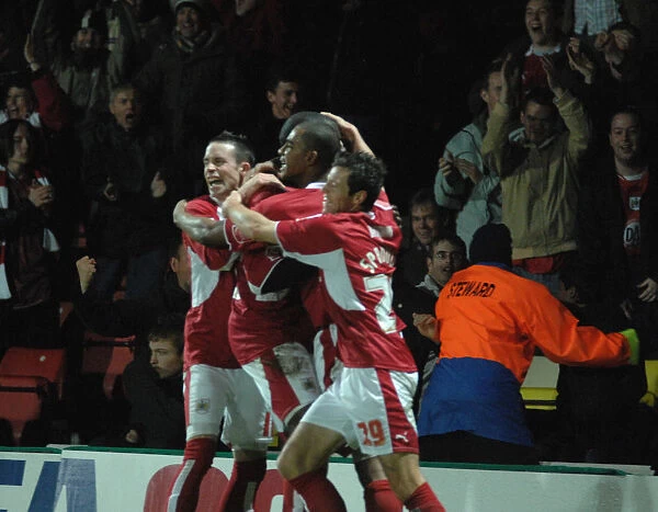 Bristol City Football Team in Euphoric Group Celebration after Winning Match against Watford