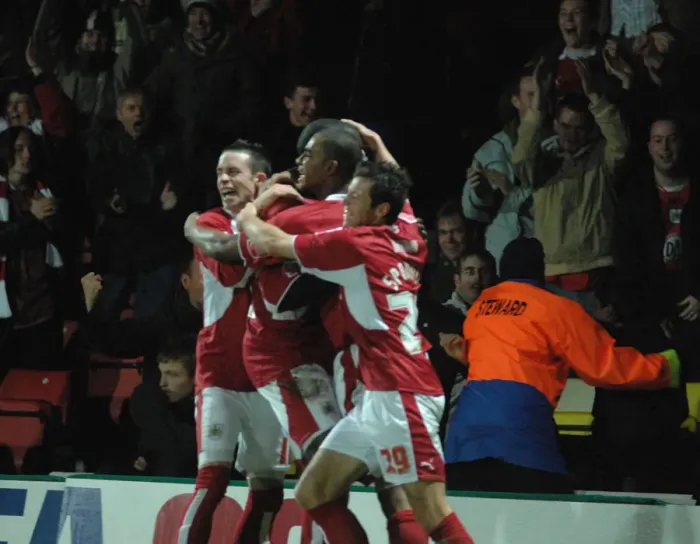 Framed Print : Bristol City Football Team in Euphoric Group Celebration after Winning Match against Watford Framed Print : Bristol City Football Team in Euphoric Group Celebration after Winning Match against Watford