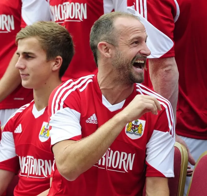 Framed Print : Bristol City Football Team: A Light-Hearted Moment at the Avon Gorge Hotel (31 / 07 / 2013)