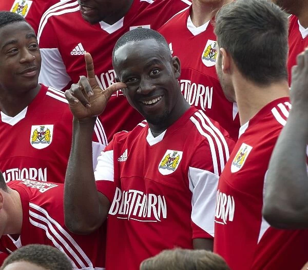 Bristol City Football Team: A Moment of Fun during Photo Call at Avon Gorge Hotel (Albert Adomah's Expressive Face)