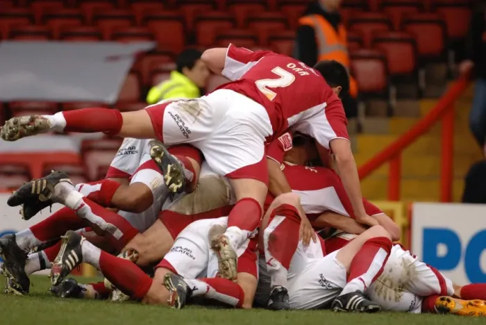 Framed Print : Bristol City Football Team: Triumphant Celebration After Win Against Norwich City Framed Print : Bristol City Football Team: Triumphant Celebration After Win Against Norwich City