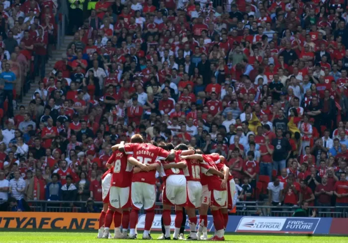 Framed Print : Bristol City Football Team: United in Determination (Play Off Final - Team Huddle) Framed Print : Bristol City Football Team: United in Determination (Play Off Final - Team Huddle)