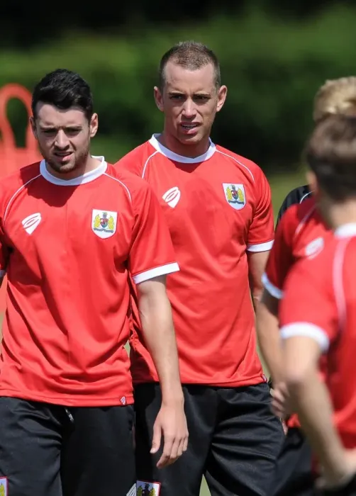 Framed Print : Bristol City Football Training: Wilbraham and Moloney in Action (July 2014) Framed Print : Bristol City Football Training: Wilbraham and Moloney in Action (July 2014)
