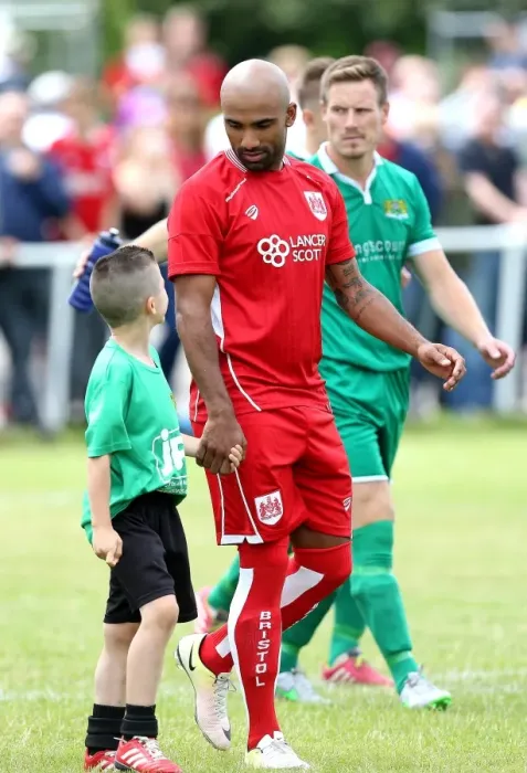Framed Print : Bristol City Footballer and Mascot Lead Out Team in Preseason Friendly vs Hengrove Athletic