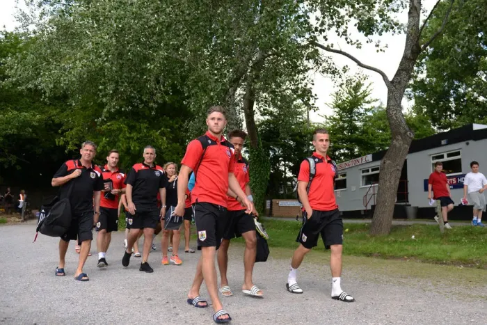 Framed Print : Bristol City Footballers Arrive for Pre-Season Community Match at Brislington Stadium (July 2015) Framed Print : Bristol City Footballers Arrive for Pre-Season Community Match at Brislington Stadium (July 2015)