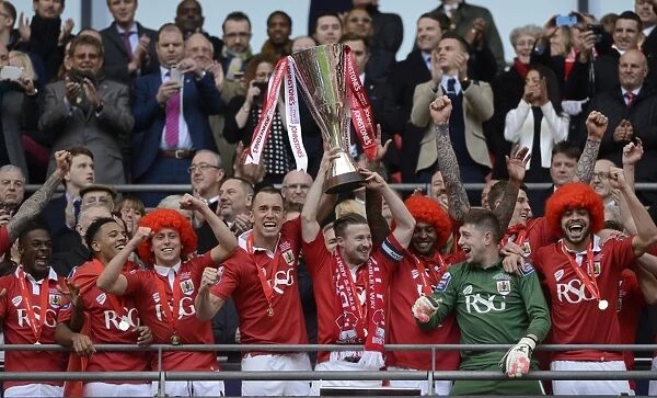 Bristol City Footballers Celebrate Johnstone's Paint Trophy Victory with Aaron Wilbraham and Wade Elliott (2015)