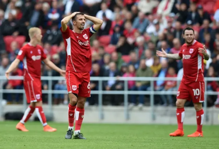 Framed Print : Bristol City Footballers Gary O'Neil and Lee Tomlin React After Match vs Newcastle United, 2016