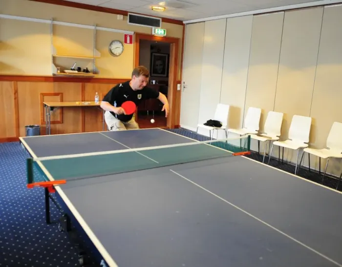 Framed Print : Bristol City Footballers: A Harmonious Rivalry on the Table Tennis Table - Tommy Wallen and Marlon Jackson Train Together