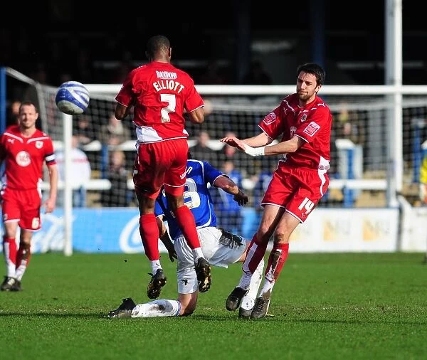 Bristol City Footballers Marvin Elliott and Cole Skuse Clash for the Ball against Peterborough, Championship 2010