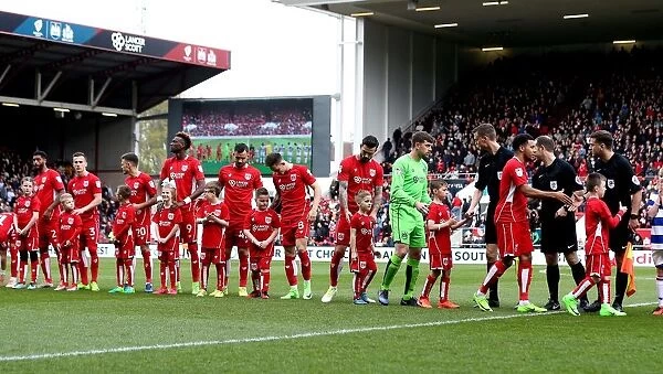 Bristol City Footballers with Mascots at Ashton Gate - Sky Bet Championship Match against Queens Park Rangers (April 2017)