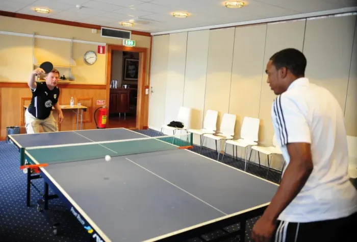 Framed Print : Bristol City Footballers Tommy Wallen and Marlon Jackson Engaged in a Table Tennis Training Session Framed Print : Bristol City Footballers Tommy Wallen and Marlon Jackson Engaged in a Table Tennis Training Session