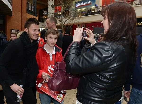Bristol City Goalkeeper Dave Richards Celebrates with Fans at Cabot Circus after JPT Victory