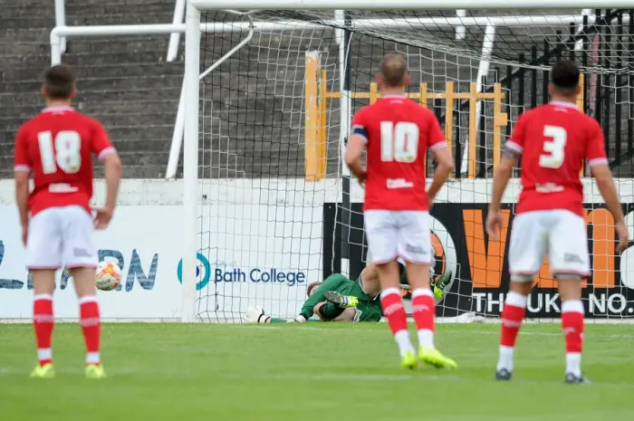 Framed Print : Bristol City Goalkeeper Frank Fielding Saves Penalty in Pre-Season Friendly vs Bath City