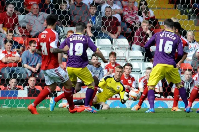 Framed Print : Bristol City Goalkeeper Simon Moore Saves Ronan Murray's Shot - Bristol City vs Notts County, Sky Bet League One, 2014 Framed Print : Bristol City Goalkeeper Simon Moore Saves Ronan Murray's Shot - Bristol City vs Notts County, Sky Bet League One, 2014