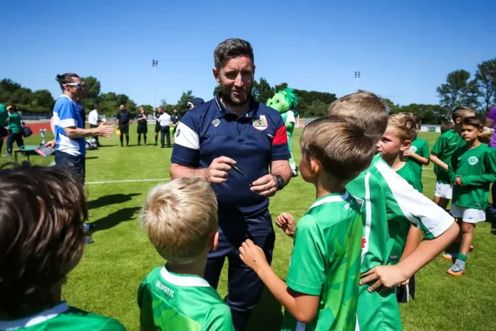 Framed Print : Bristol City Head Coach Lee Johnson Meets Young Mascots Before Guernsey Friendly