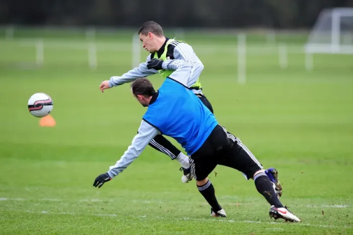 Framed Print : Bristol City: James Wilson vs. Louis Carey - A Training Battle at Memorial Stadium