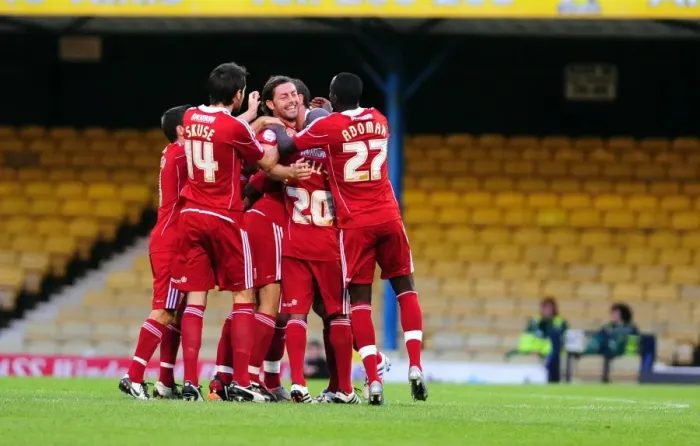 Framed Print : Bristol City: Jamie McAllister and Teammates in Euphoric Goal Celebration (Carling Cup vs. Southend United, 10 / 08 / 2010) Framed Print : Bristol City: Jamie McAllister and Teammates in Euphoric Goal Celebration (Carling Cup vs. Southend United, 10 / 08 / 2010)