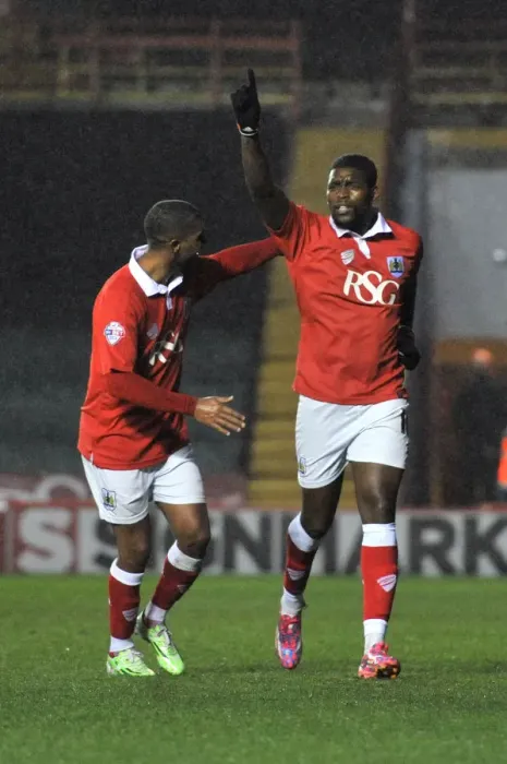 Framed Print : Bristol City: Jay Emmanuel-Thomas and Mark Little Celebrate Goal Against Yeovil Town, Sky Bet League One, Ashton Gate, December 2014 Framed Print : Bristol City: Jay Emmanuel-Thomas and Mark Little Celebrate Goal Against Yeovil Town, Sky Bet League One, Ashton Gate, December 2014