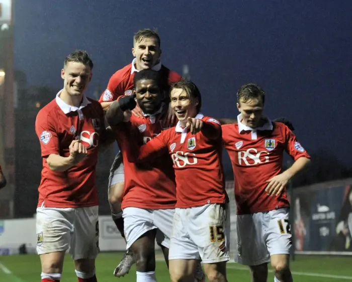 Framed Print : Bristol City: Jay Emmanuel-Thomas's Goal Celebration vs. Yeovil Town (December 2014) Framed Print : Bristol City: Jay Emmanuel-Thomas's Goal Celebration vs. Yeovil Town (December 2014)
