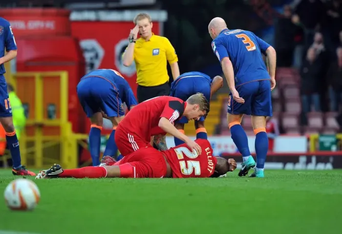 Framed Print : Bristol City: Jon Stead Comforts Injured Sam Baldock After Heads Clash Framed Print : Bristol City: Jon Stead Comforts Injured Sam Baldock After Heads Clash