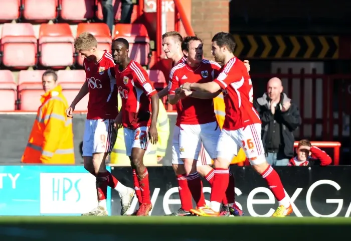 Framed Print : Bristol City: Jon Stead Leads the Team's Euphoric Celebration After Win Against Blackpool Framed Print : Bristol City: Jon Stead Leads the Team's Euphoric Celebration After Win Against Blackpool